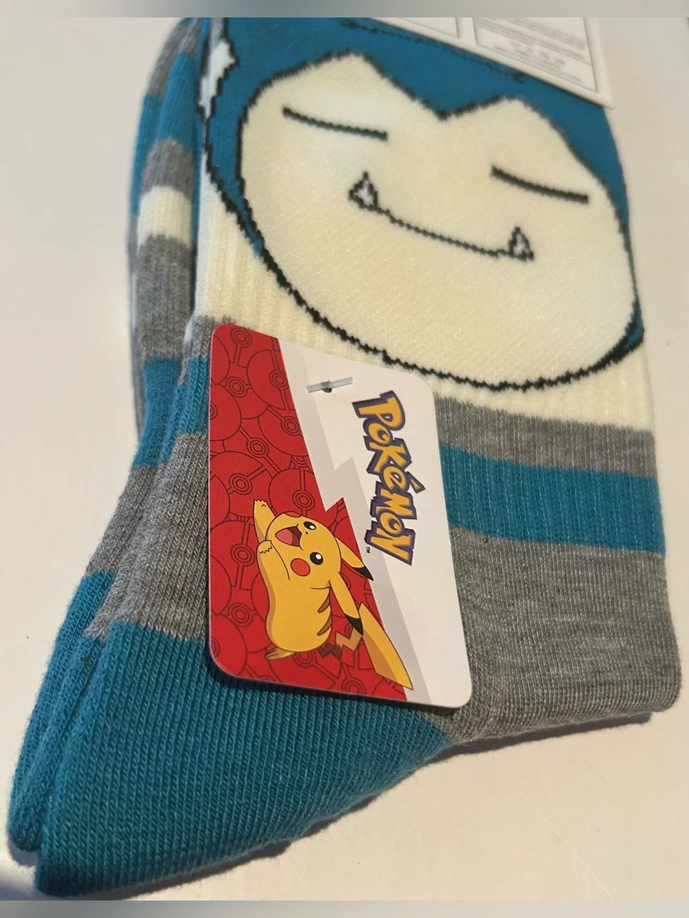 POKEMON Snorlax Bioworld Crew Socks Blue Striped Men’s 6.5-12.5 NWT